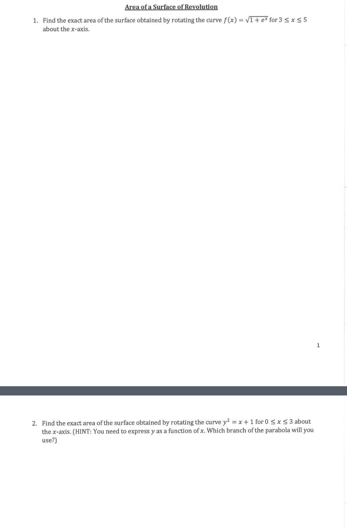 1. Setup and simplify, but do not evaluate, an
