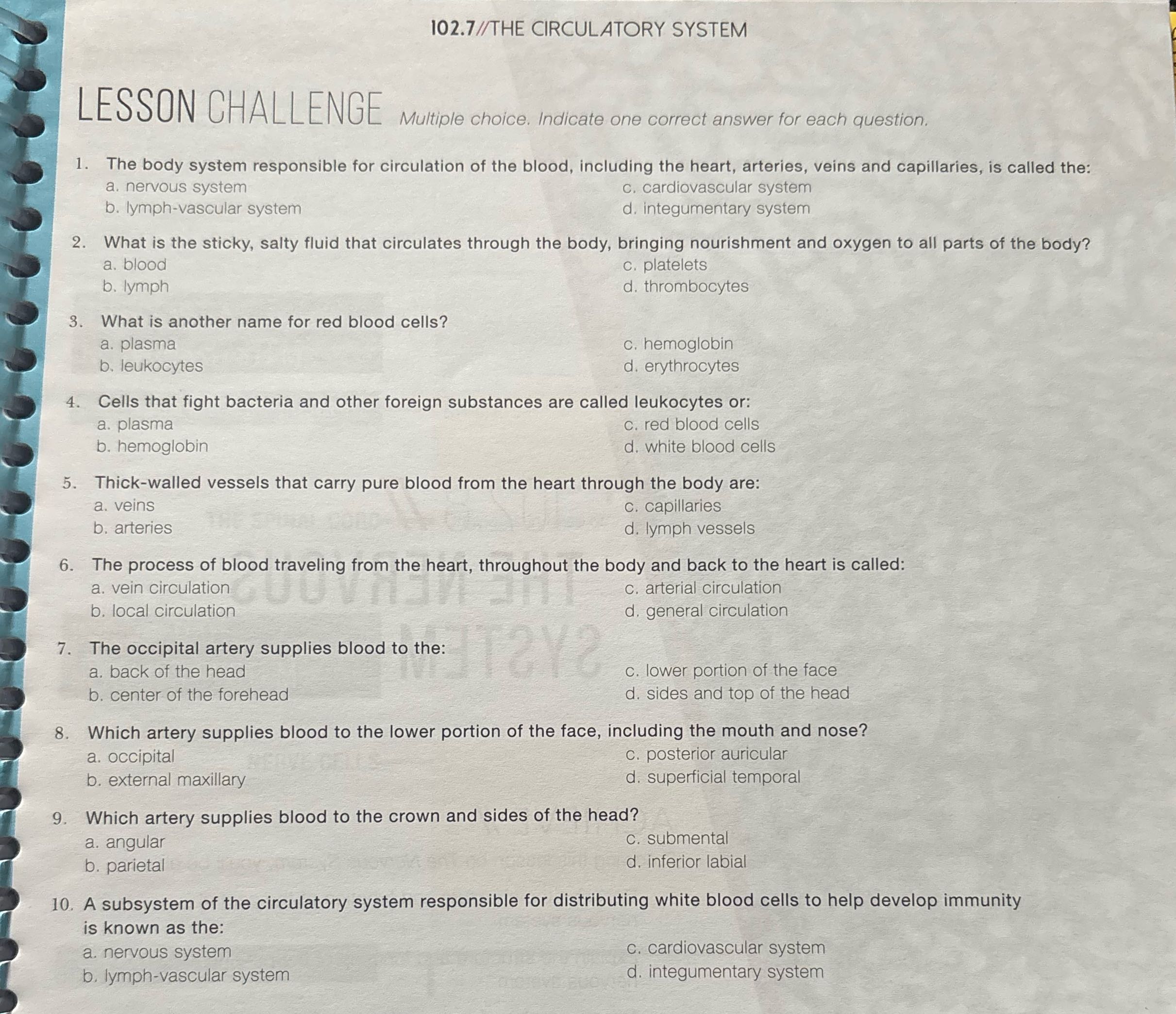 102.7//THE CIRCULATORY SYSTEM LESSON CHALLENGE