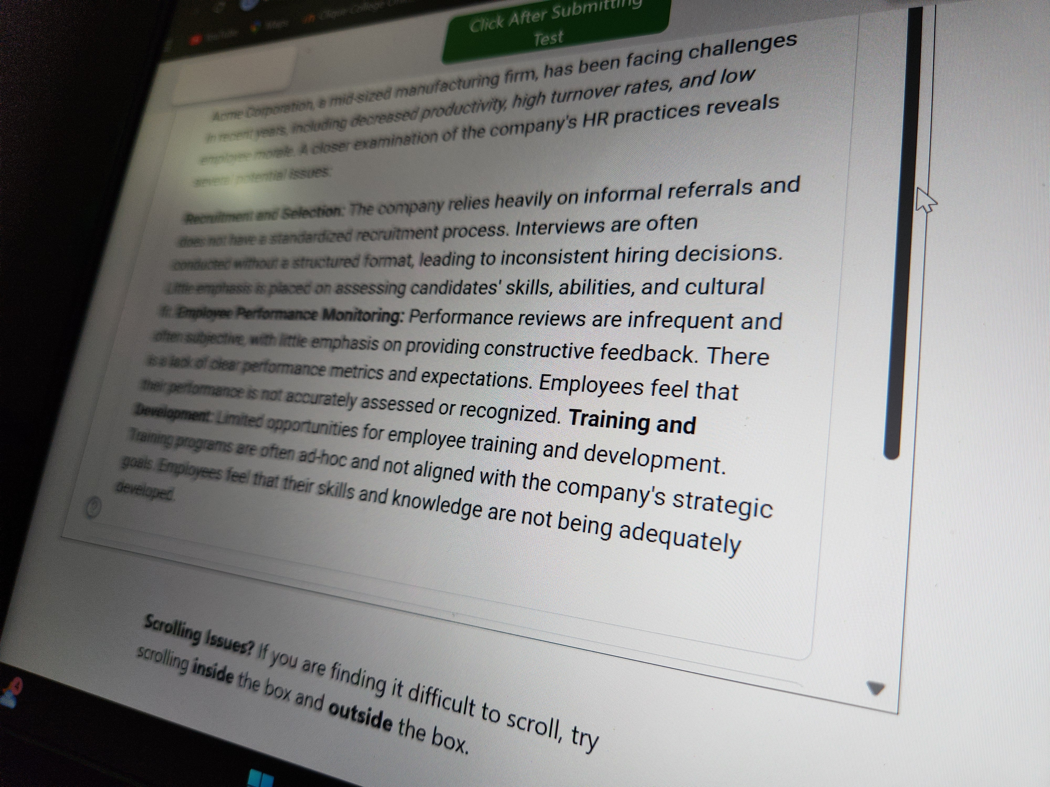 Explain how the issue, (decreased productivity,