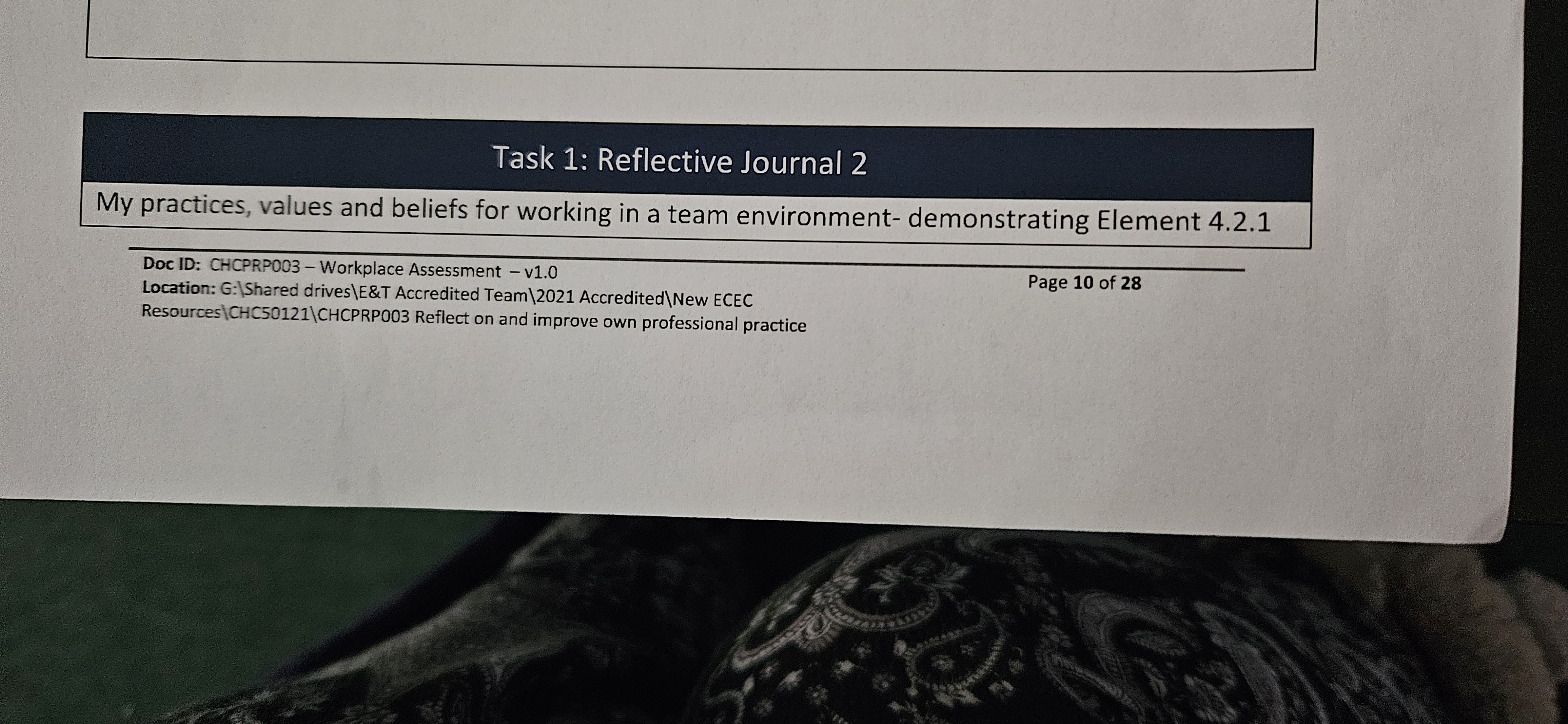 Task 1: Reflective Journal 2 My practices, values