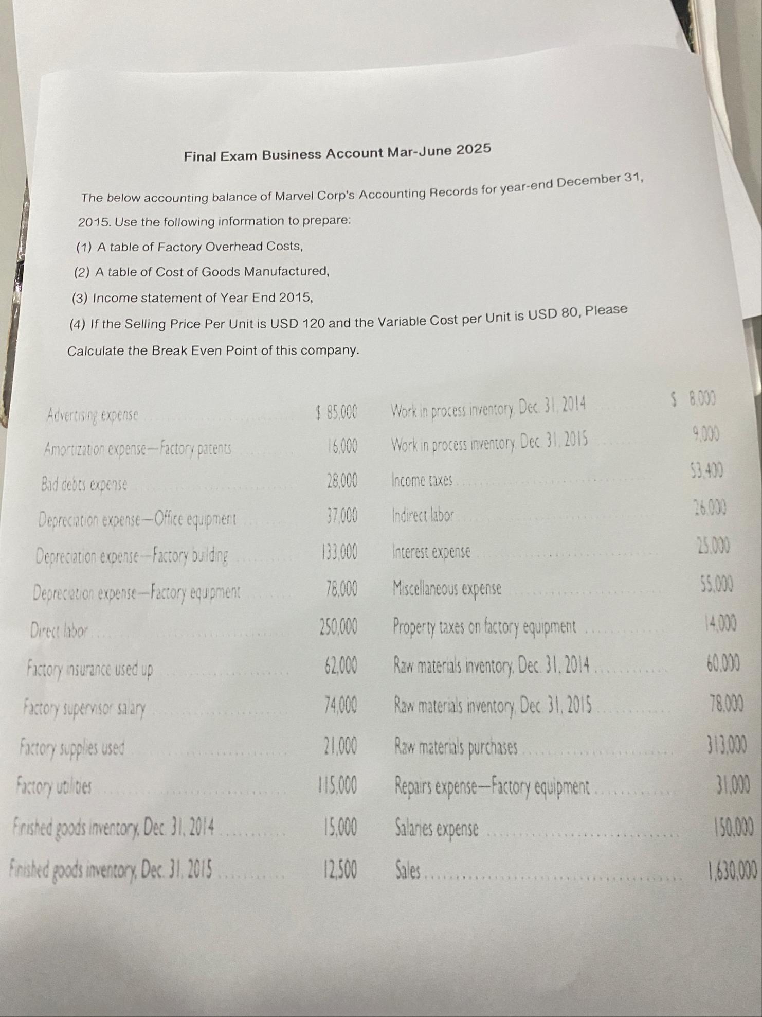 Final Exam Business Account Mar - June 2 0 2 5