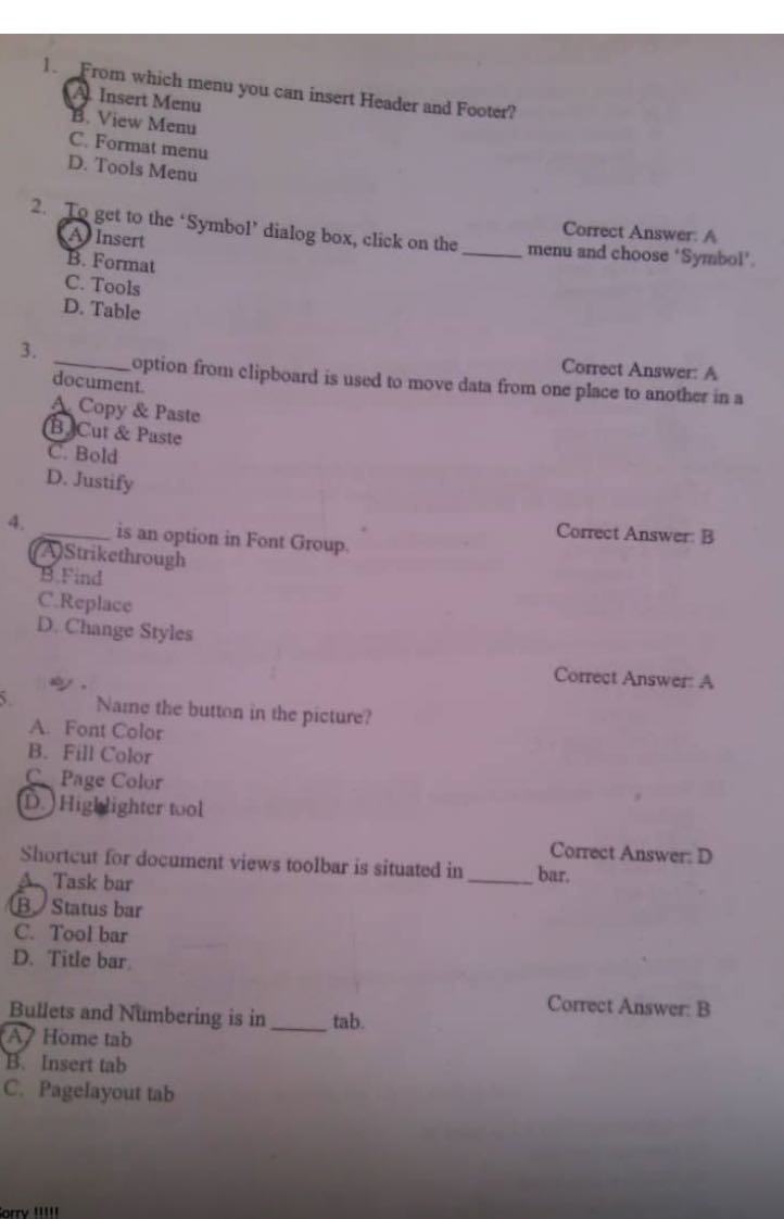 1. From which menu you can insert Header and