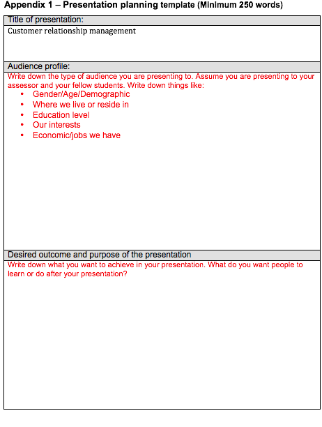 Appendix 1 - Presentation planning template