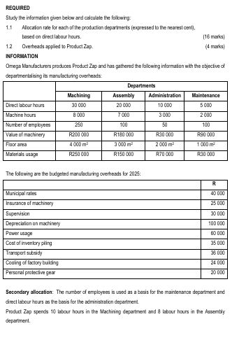 REQUIRED Study the information given below and