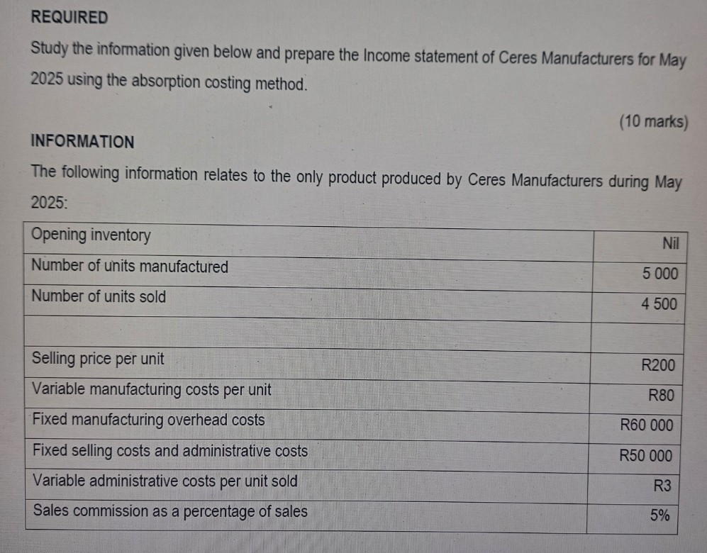 REQUIRED Study the information given below and
