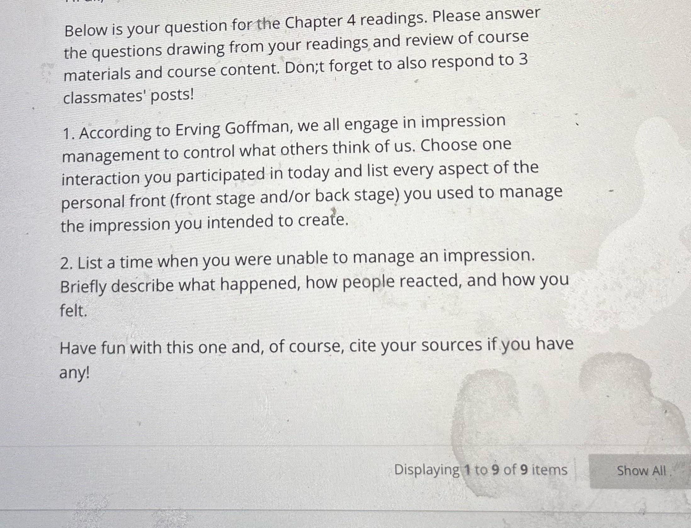 Socialization,interaction and the self Below is