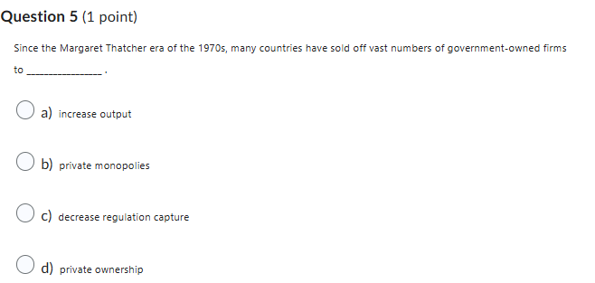 answer Question 5 (1 point) Since the Margaret