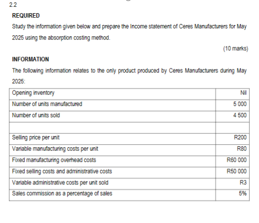 2 . 2 REQUIRED Study the information given below