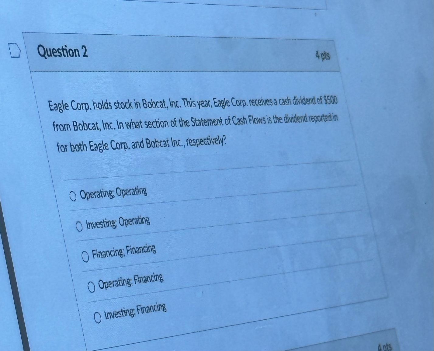 Question 2 4 0 1 5 Eagle Corp. Frolds stock in