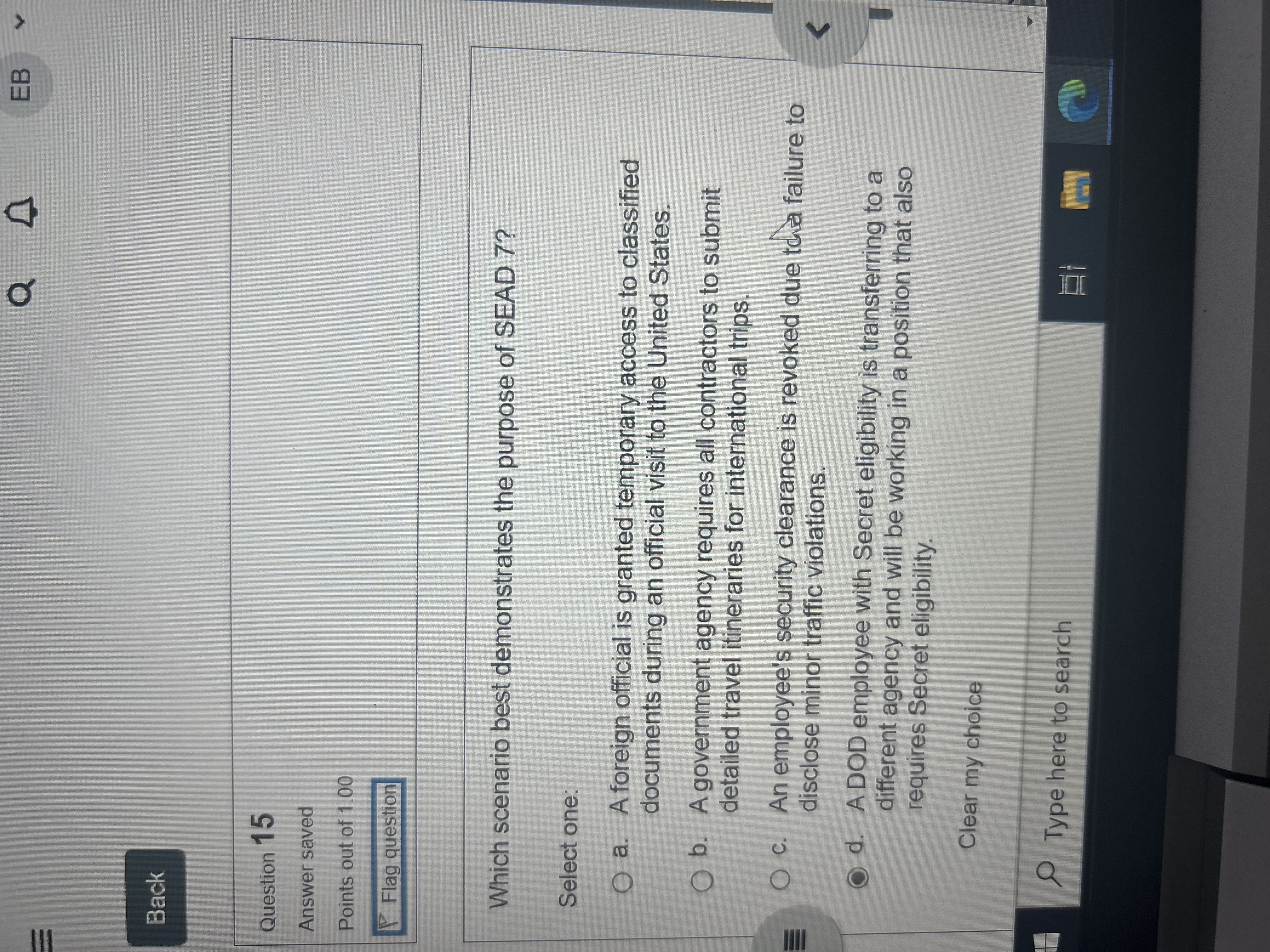 Answer it Q n EB Back Question 15 Answer saved