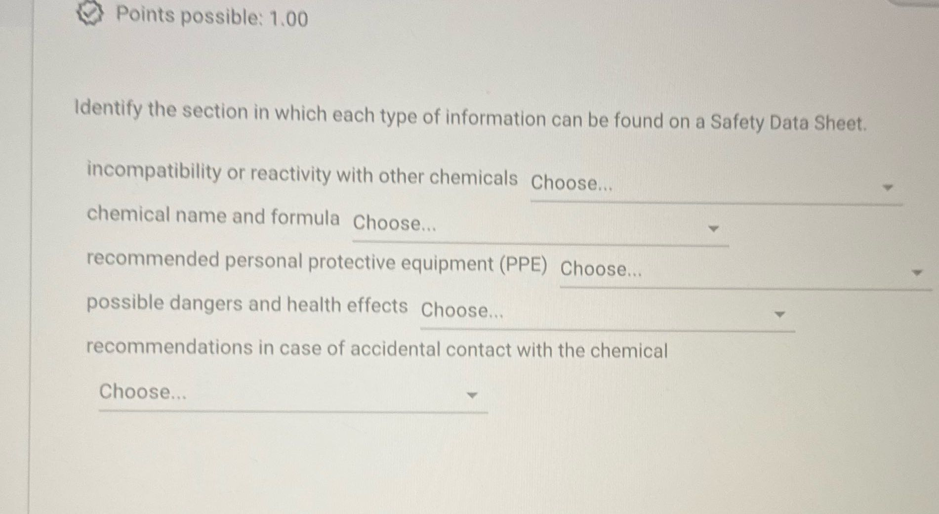 Points possible: 1.00 Identify the section in
