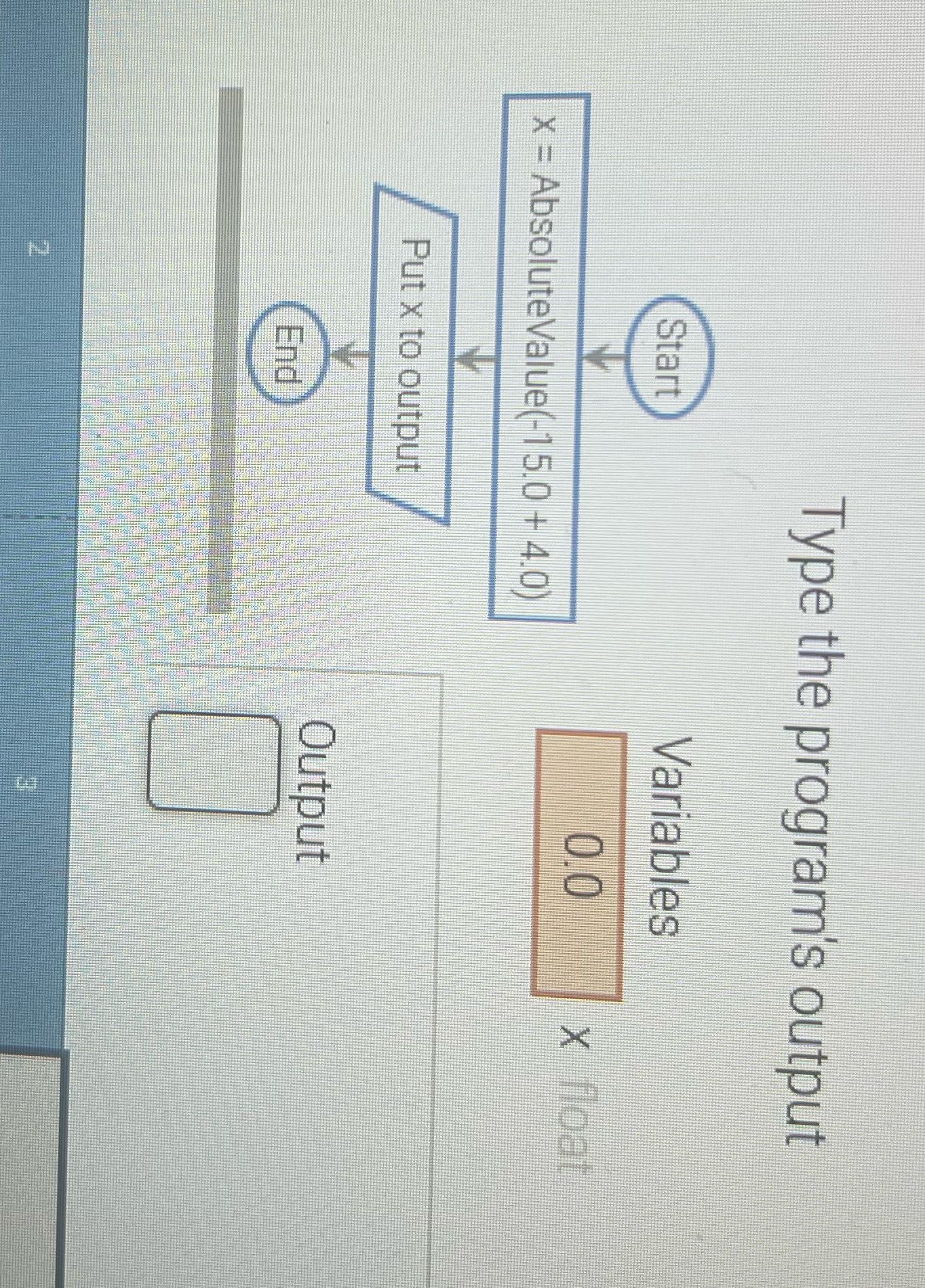 Type the program's output Start Variables