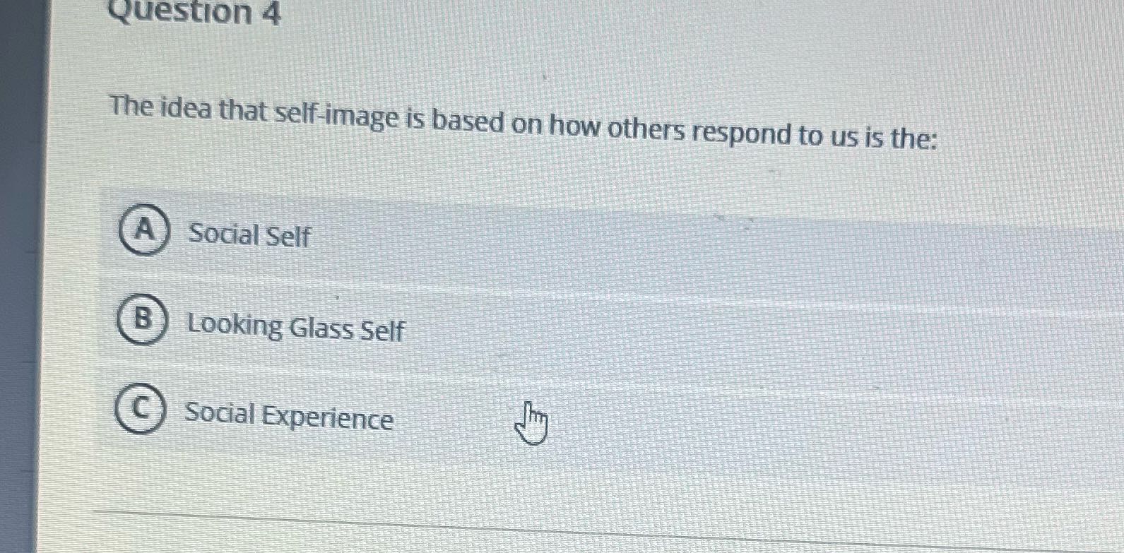 Question 4 The idea that self-image is based on how others