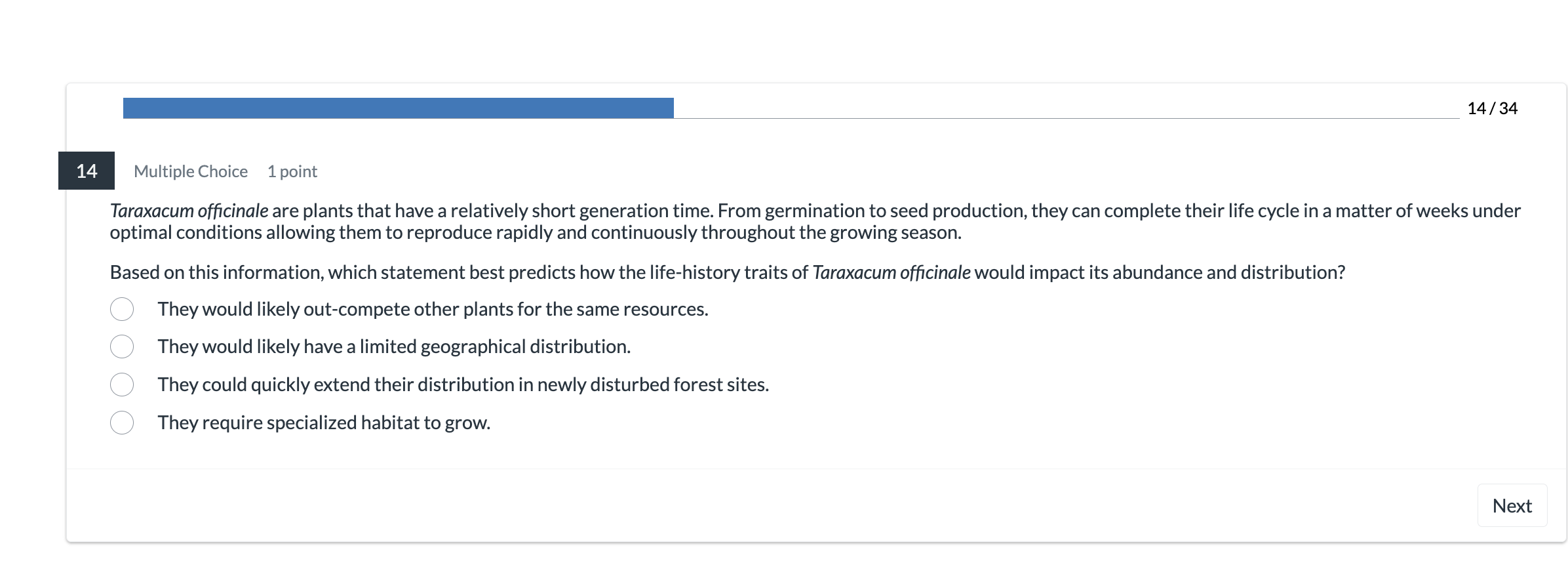 answer ee 14/34 Multiple Choice 1 point Taraxacum