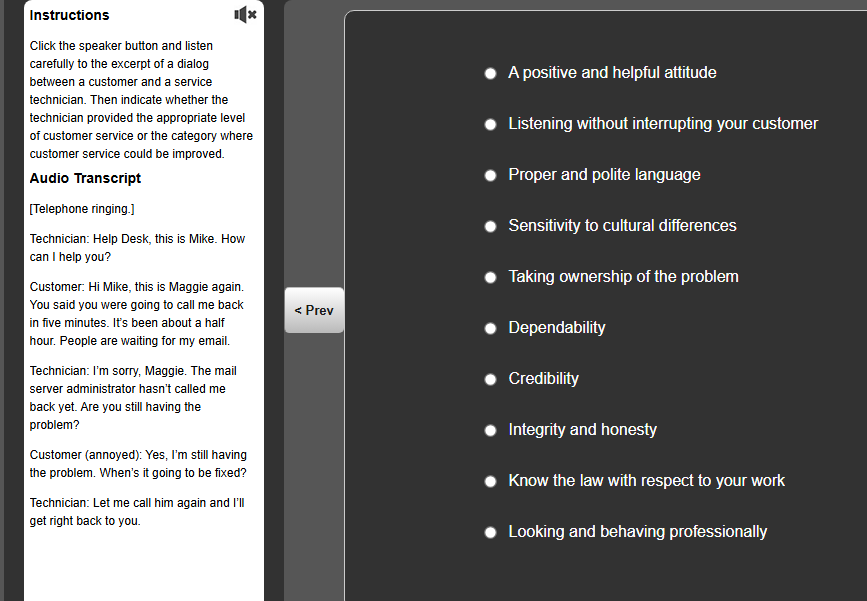 answer Instructions Click the speaker button and