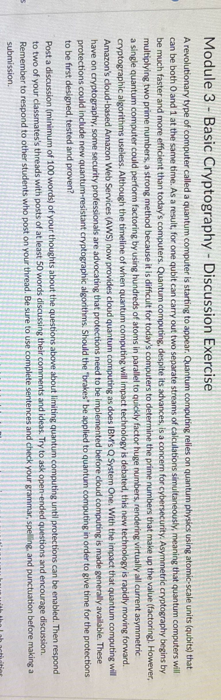 Write a 100+ word discussion post about on the