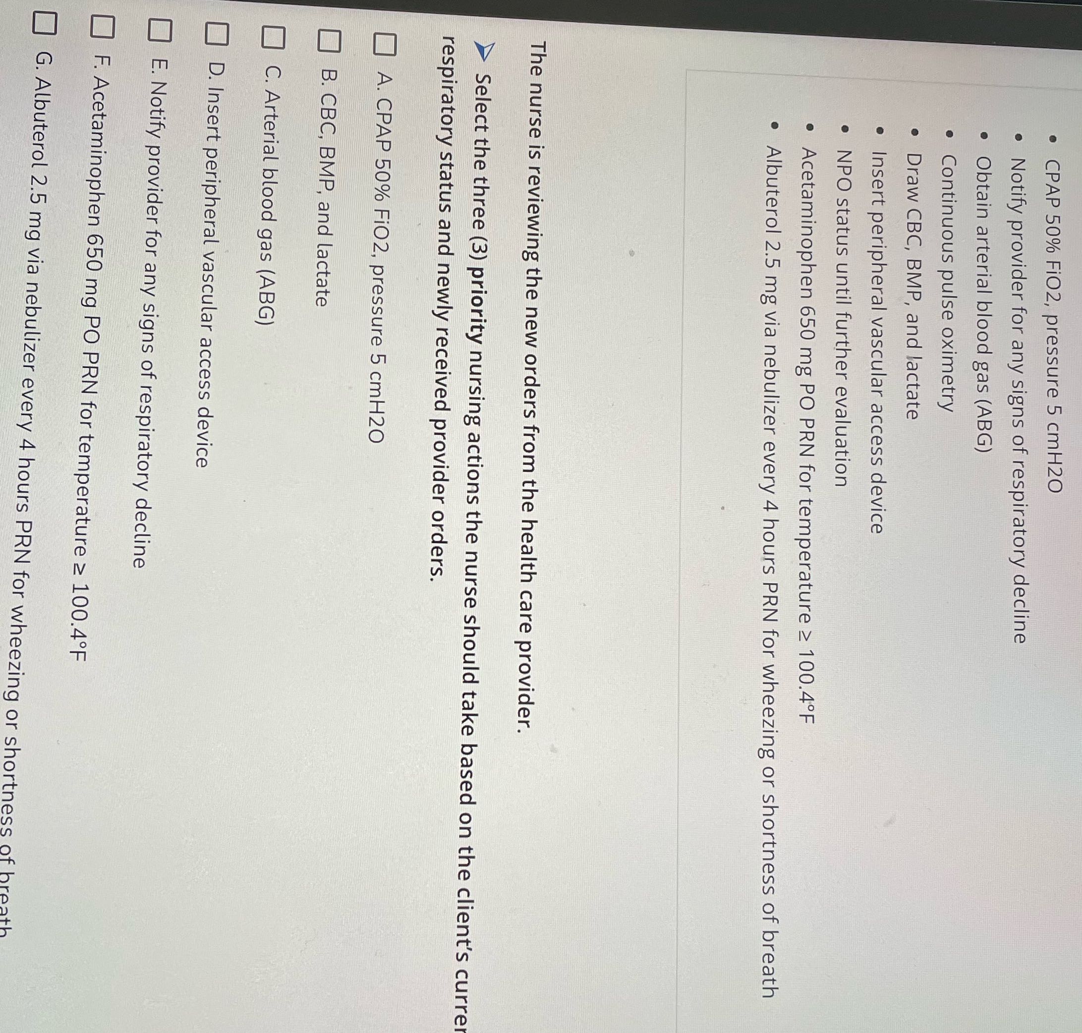 . CPAP 50% FiO2, pressure 5 cmH20 . Notify