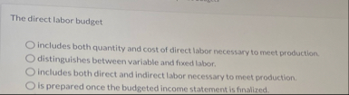 The direct labor budget includes both quantity