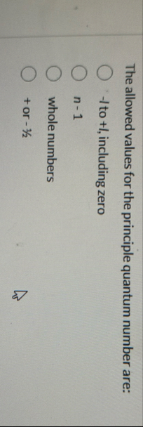 The allowed values for the principle quantum