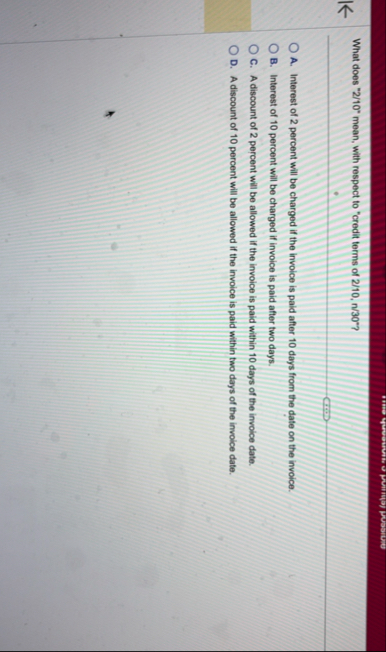 What does " 2 1 0 mean, with respect to "credit