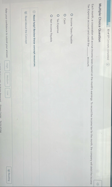 2 2 of 2 7 Concepts completed Multiple Choice