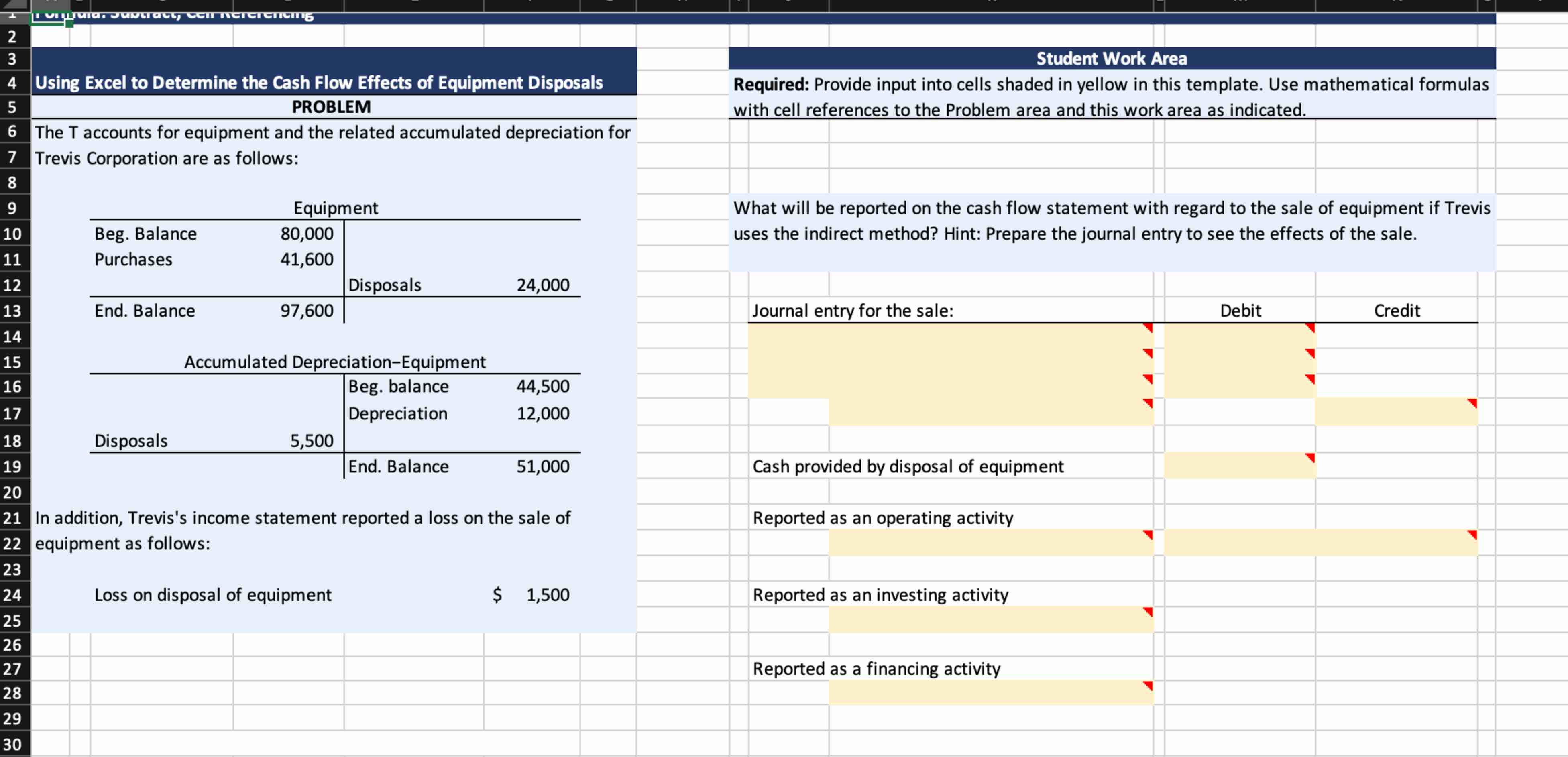 Student Work Area Using Excel to Determine the