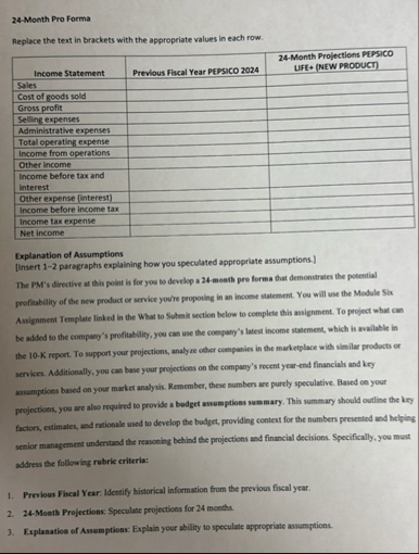 2 4 - Month Pro Forma Replace the text in