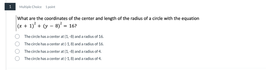 answer 1 Multiple Choice 1 point What are the