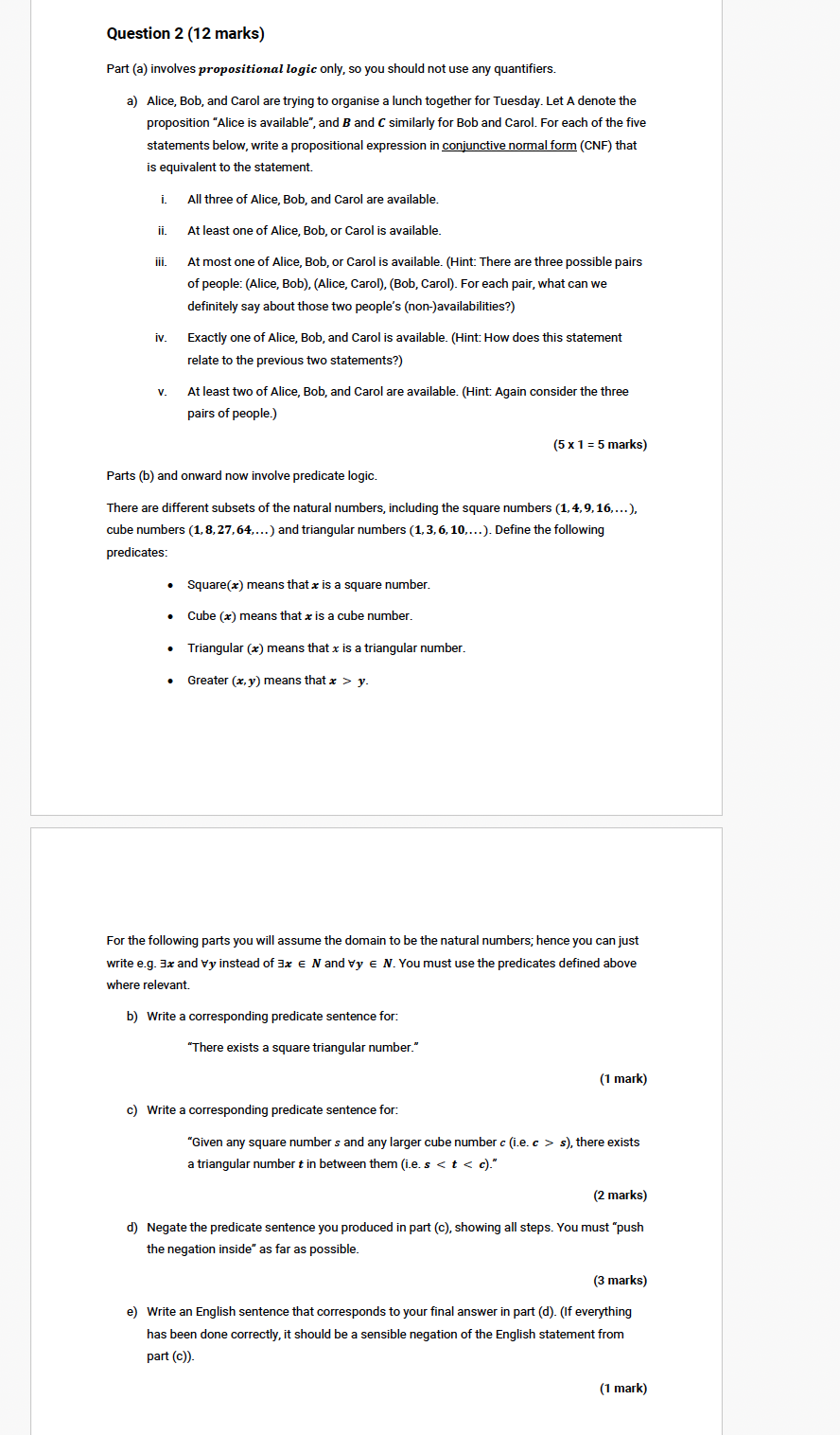 Question 2 (12 marks) Part (a) involves