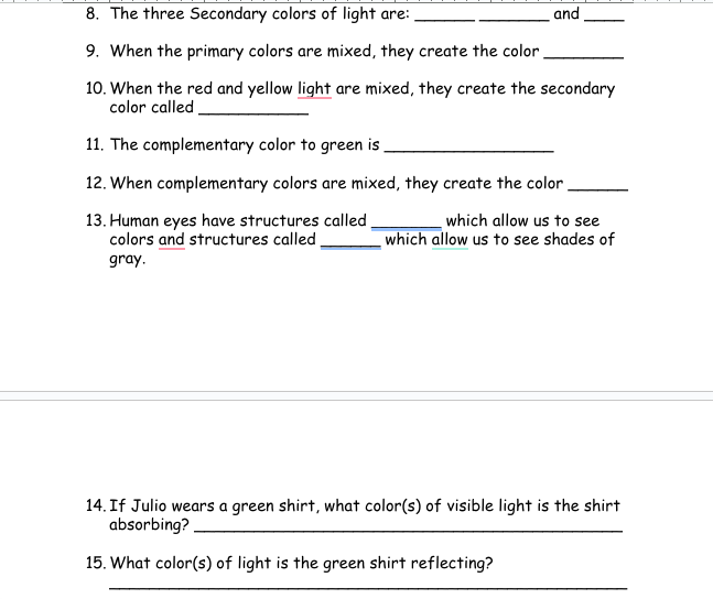 answer 9, When the primary colors are mixed, they