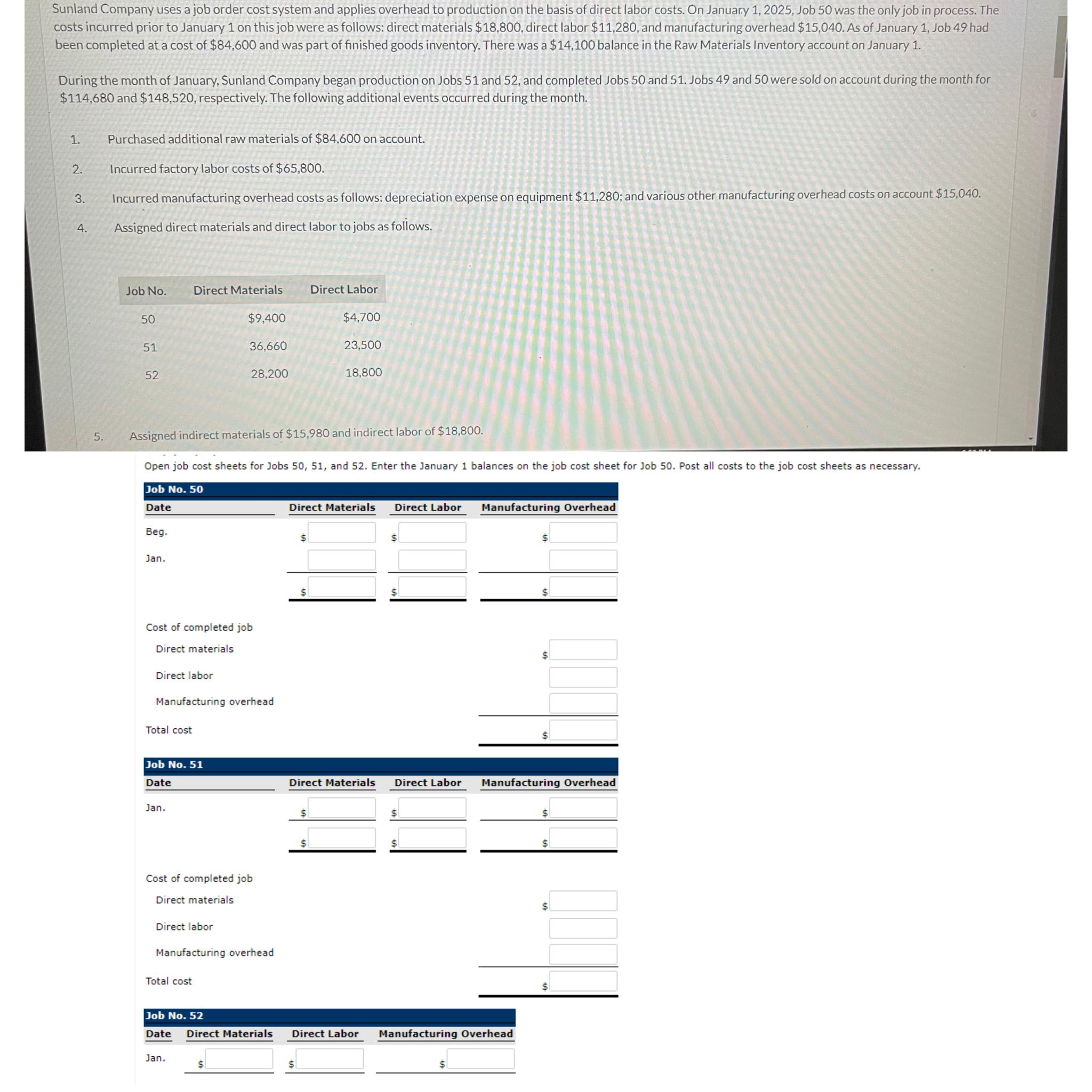 Please show all work and steps. Open job cost
