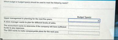 Which budget or budget lype ( s ) should be used