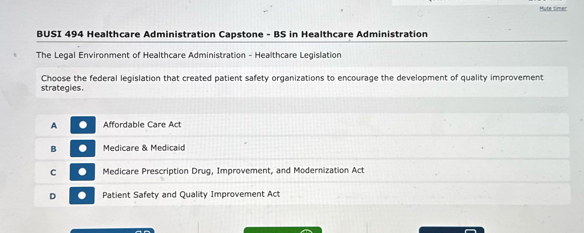 Mute timer BUSI 494 Healthcare Administration