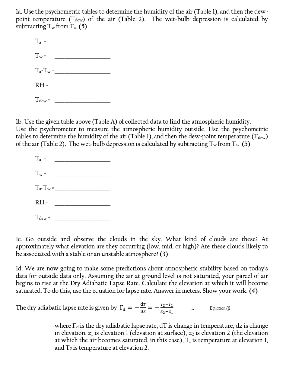 Lab3 Moisture and lapse rates Objective: To learn