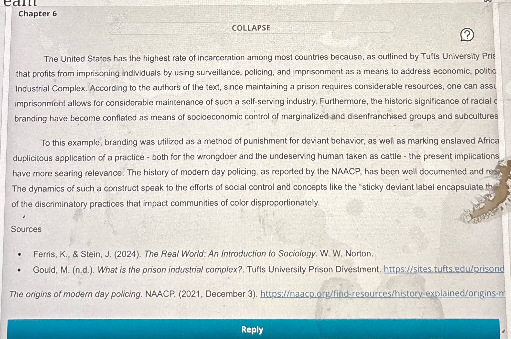 Reply to classmates Cal Ll i | Chapter 6 |