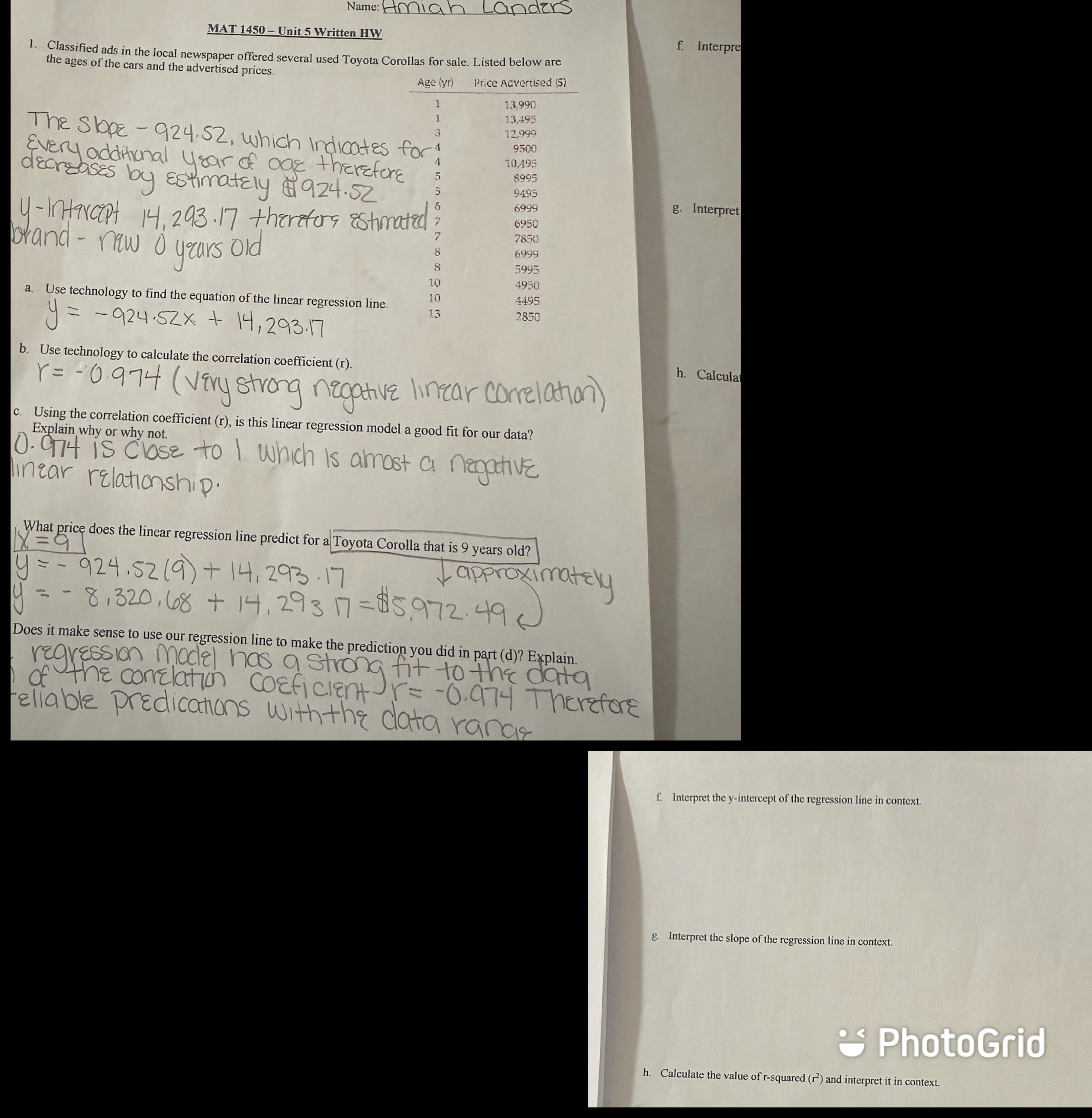 Please answer f,g, and h for me Name: Hiah