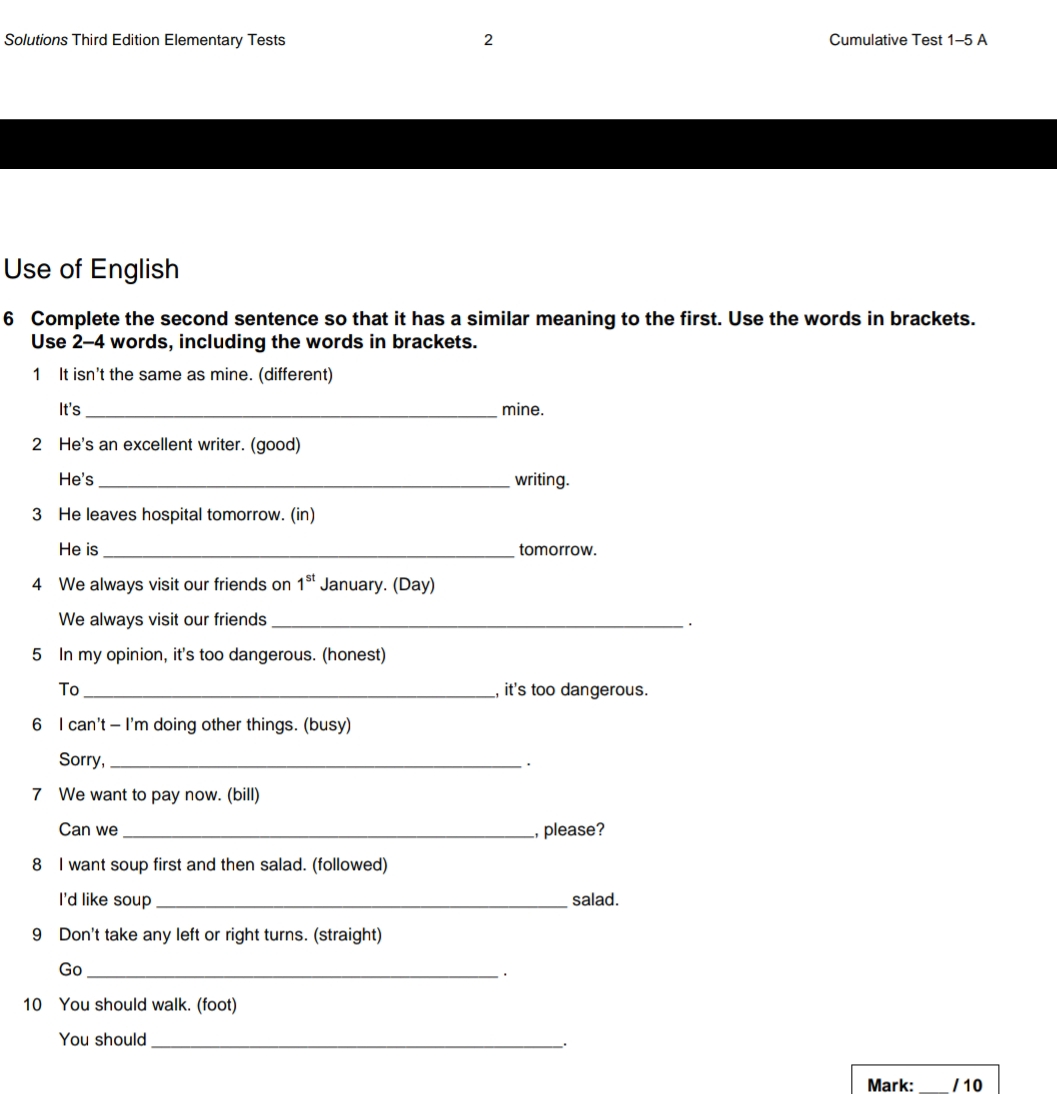 Solutions Third Edition Elementary Tests 2