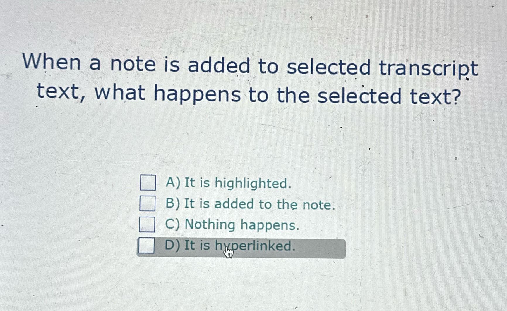 When a note is added to selected transcript text,