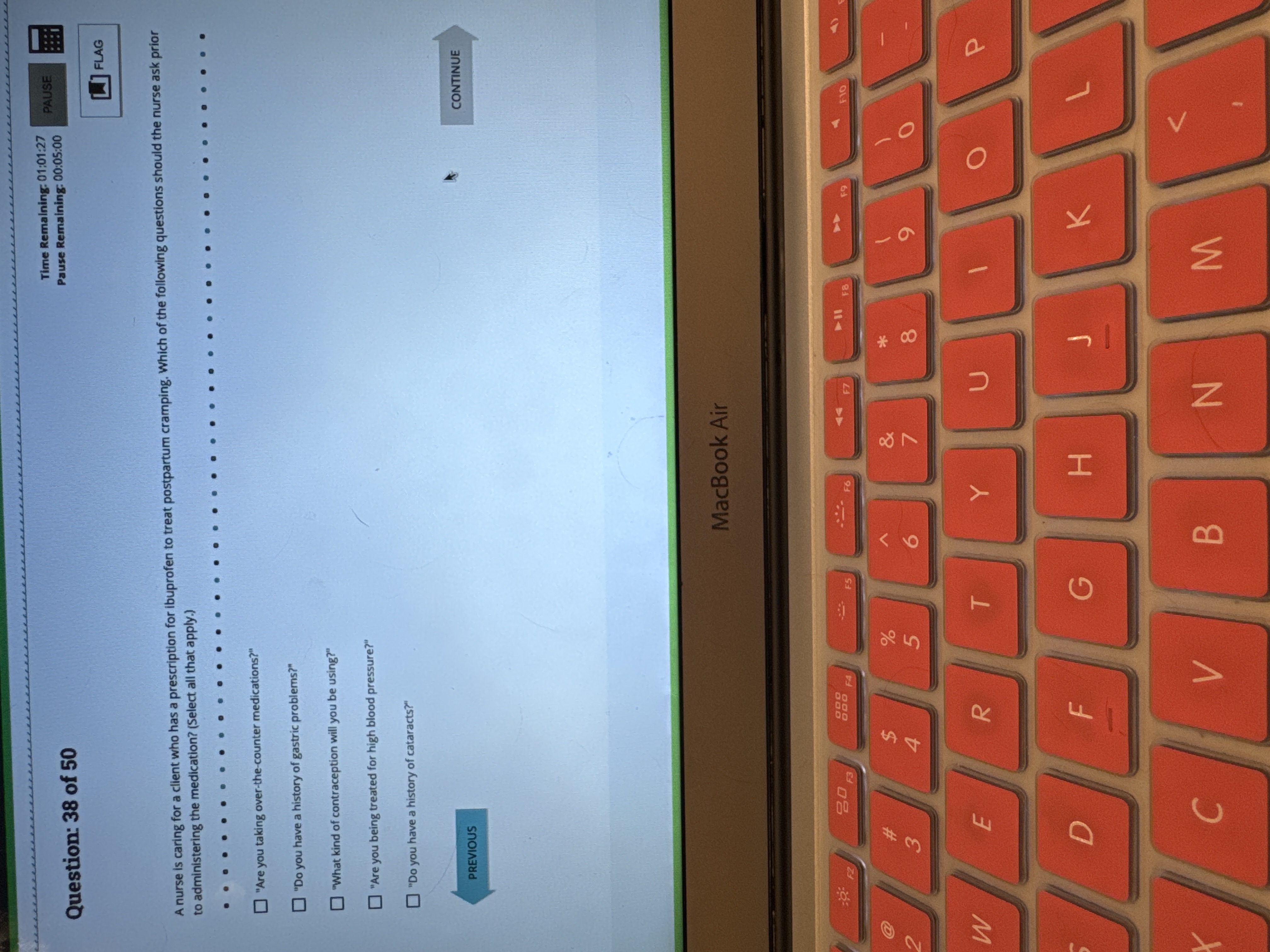 . Time Remaining: 01:01:27 PAUSE Question: 38 of