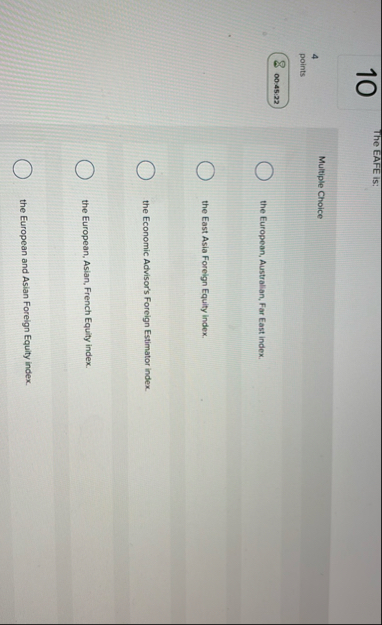 1 0 The EAFE Is: 4 points 0 0 . 4 5 : 2 2