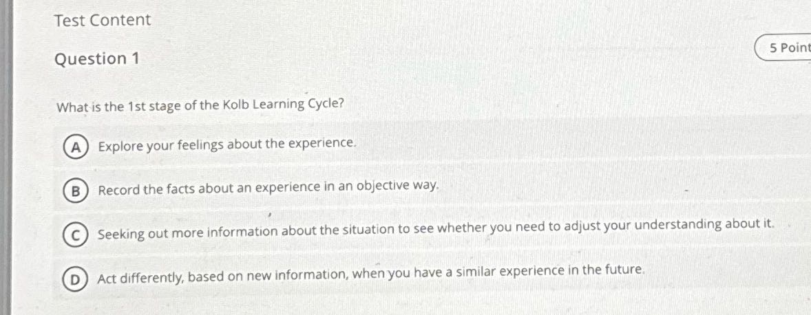 Test Content Question 1 ( 5 Point What is the 1st