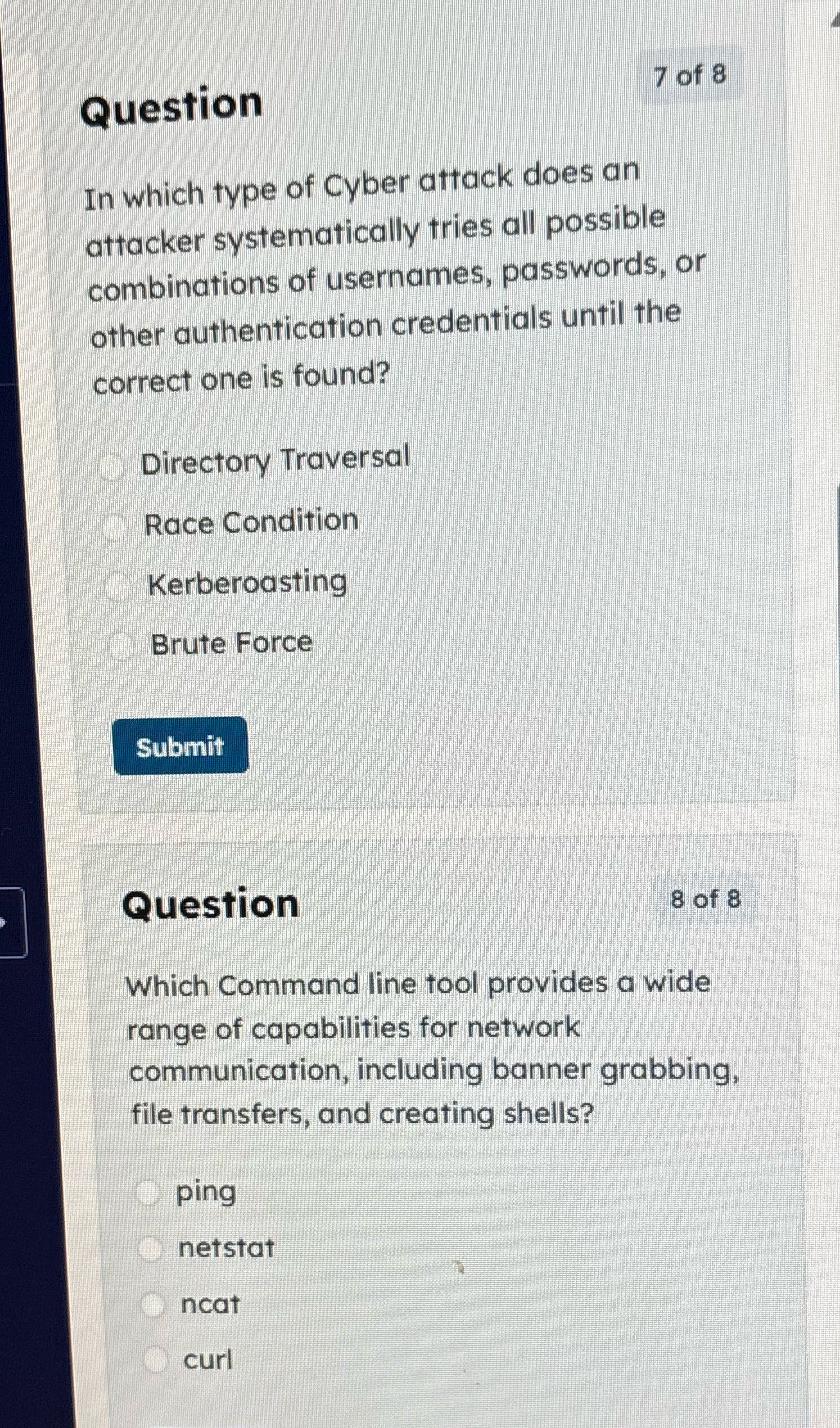 Question Ane in which type of Cyber attack does
