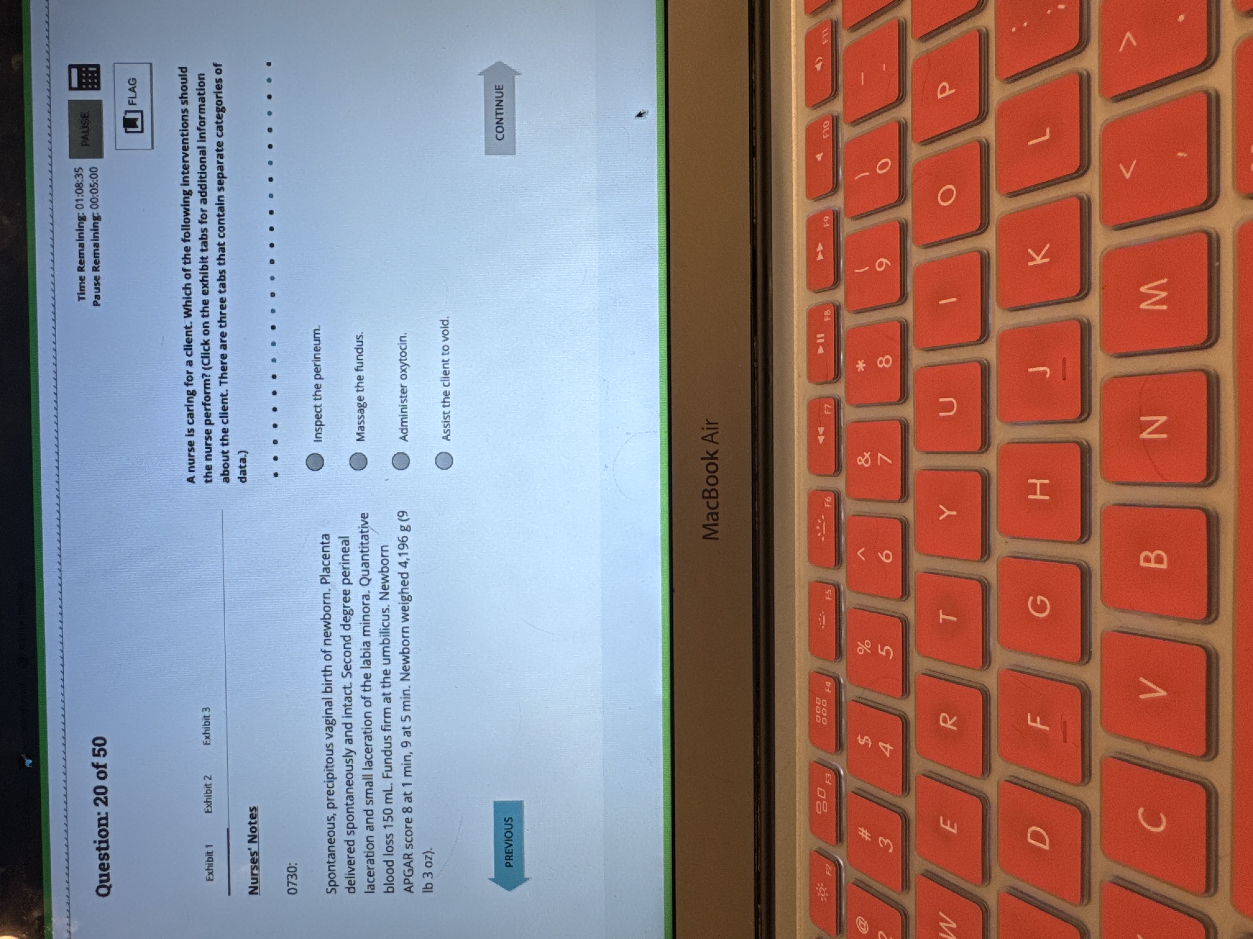 . Time Remaining: 01:08:35 PAUSE Question: 20 of