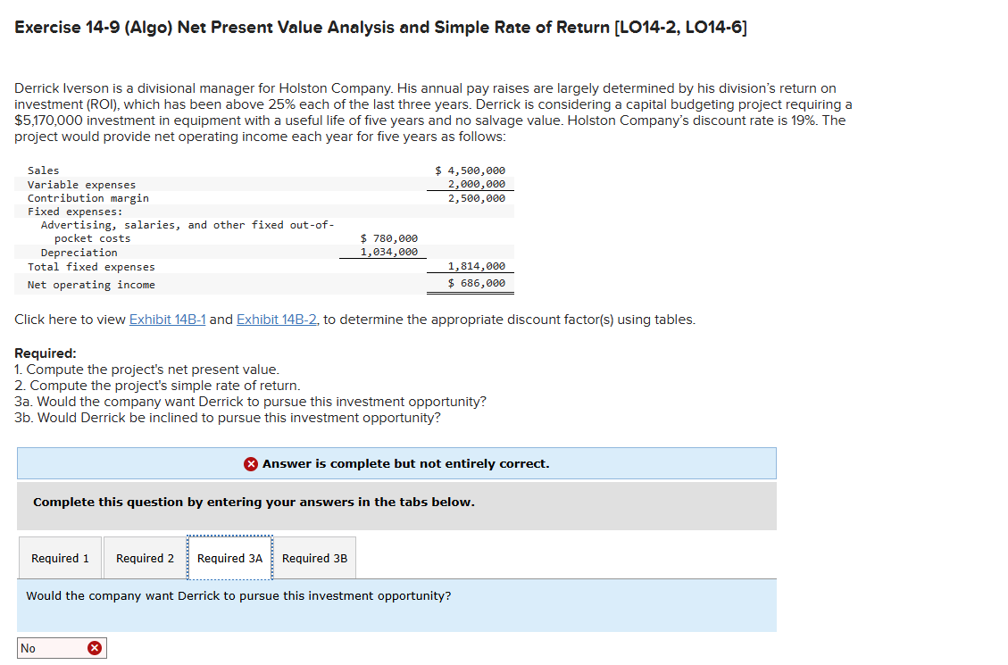 Exercise 14-9 (Algo) Net Present Value Analysis