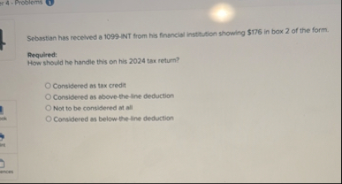 Sebastian has received a 1 0 9 9 - INT from his