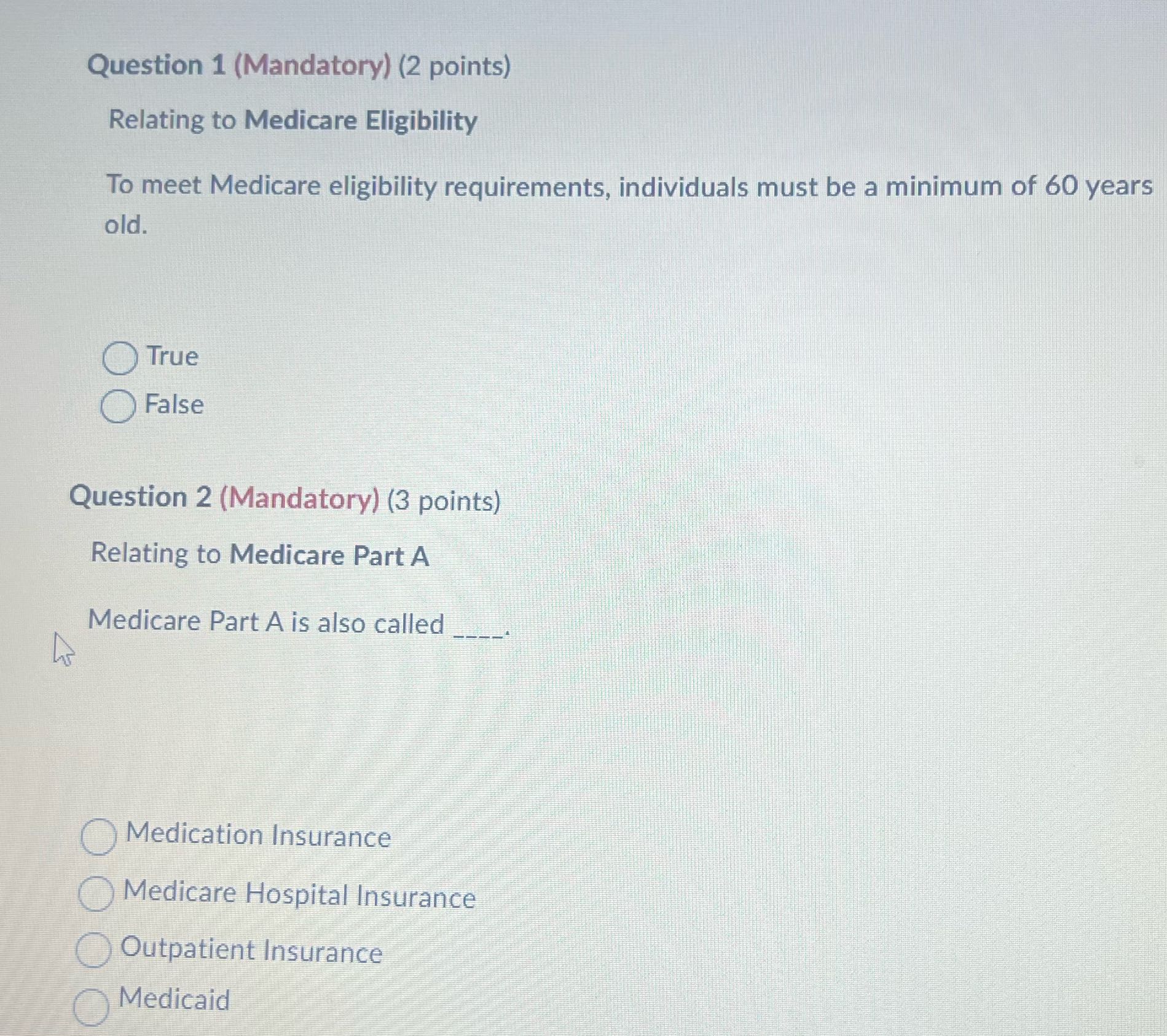 Question 1 (Mandatory) (2 points) Relating to