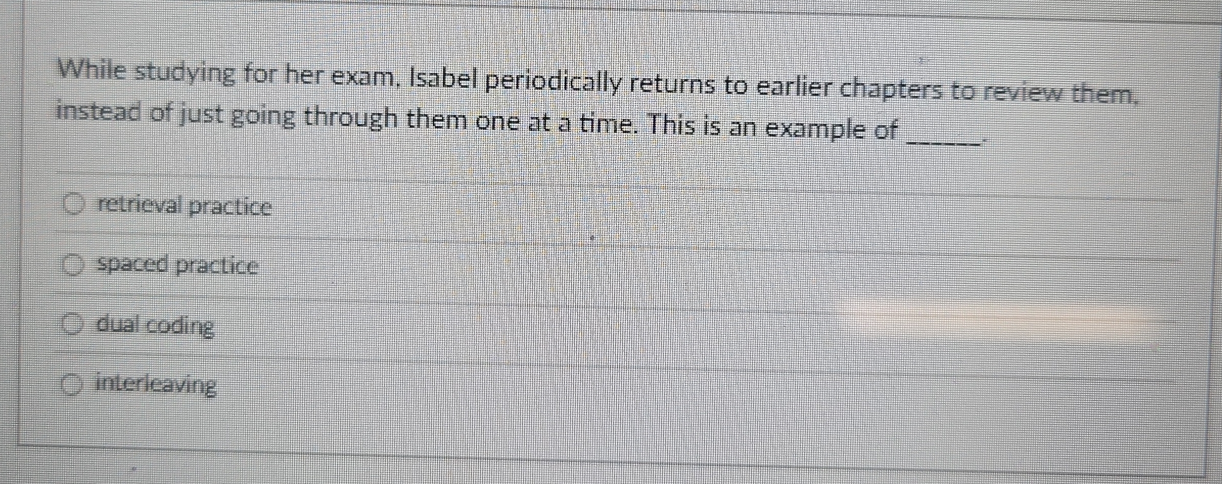 While studying for her exam. Isabel periodically