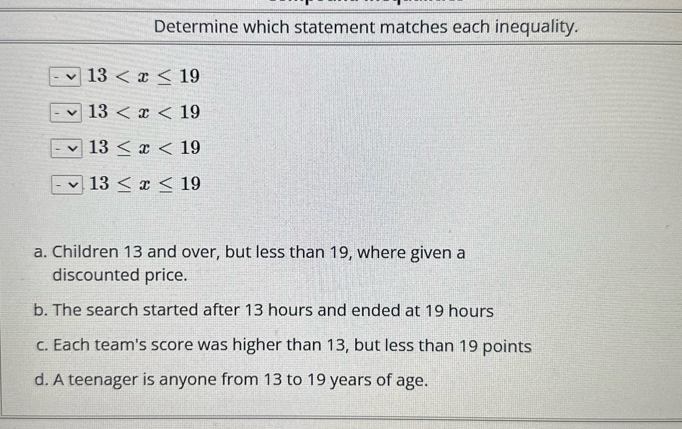 Determine which statement matches each