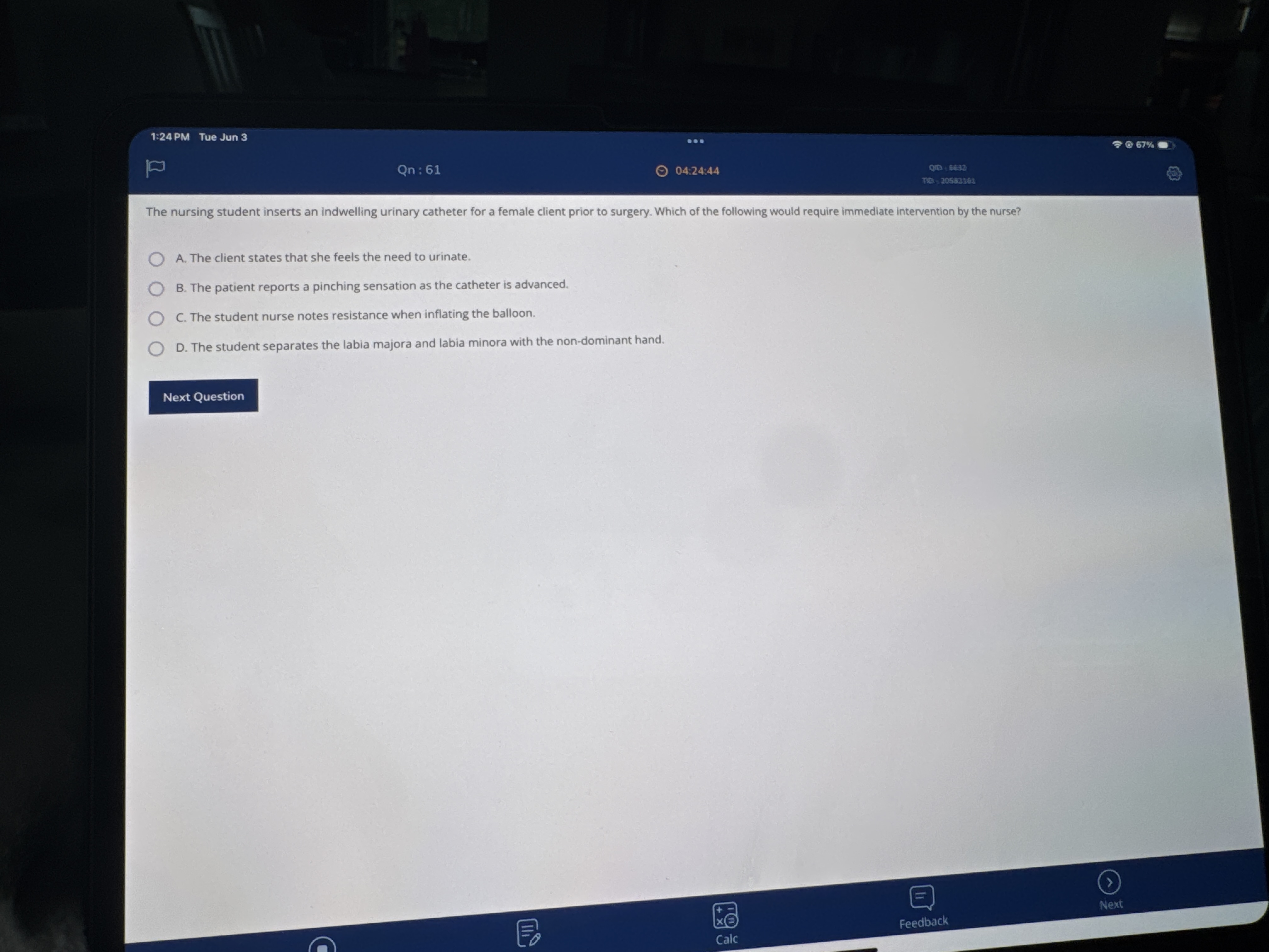 answer 1:24 PM Tue Jun 3 @ 67% Qn : 61 04:24:44