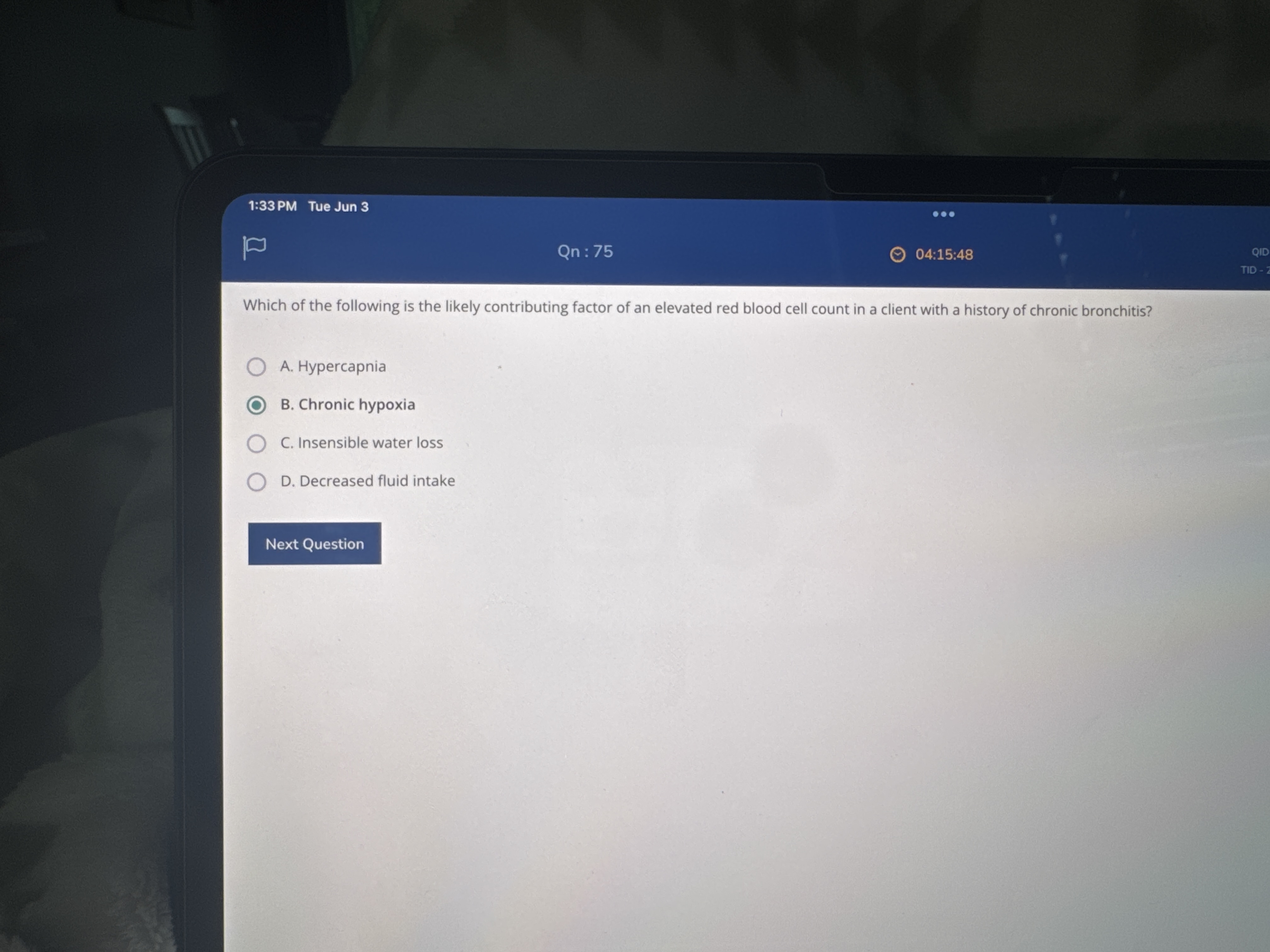 answer 1:33 PM Tue Jun 3 .. . On : 75 04:15:48